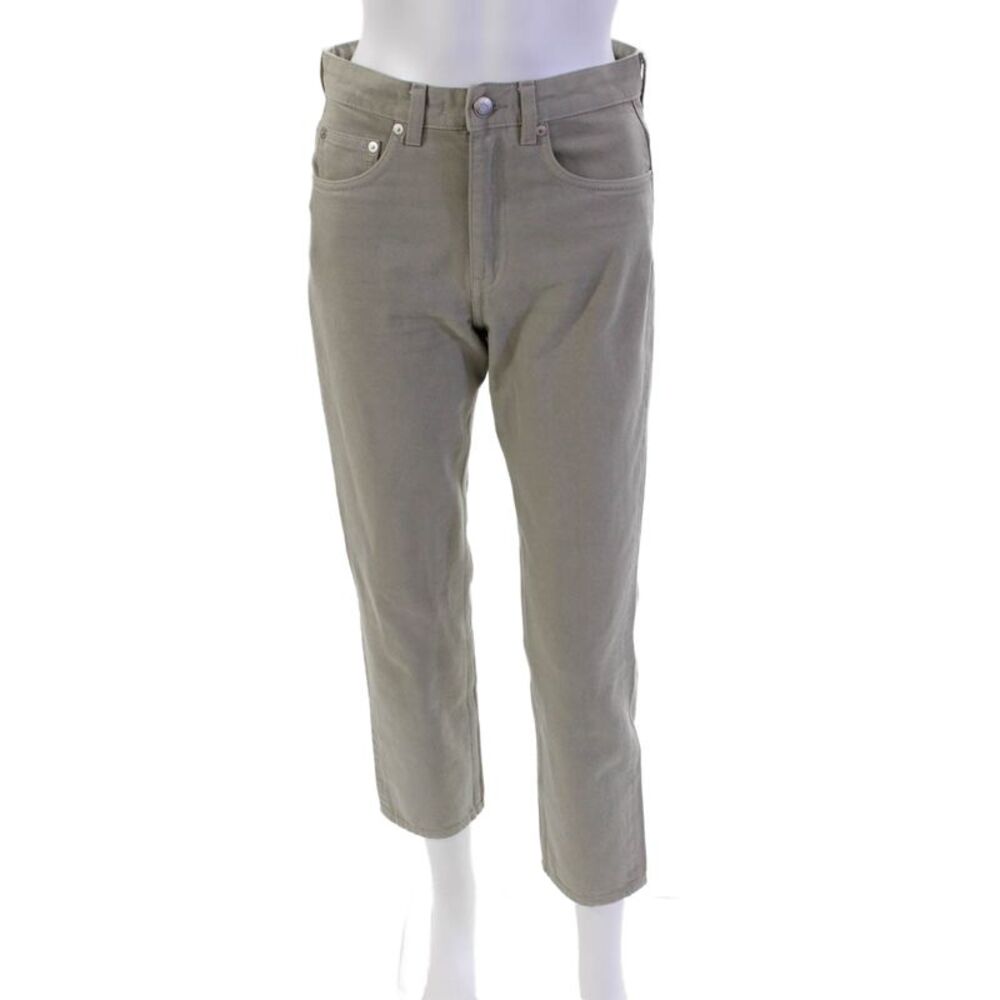 Designer Women's High Waist Five Pocket Straight Leg Ankle Pants Beige Size 28